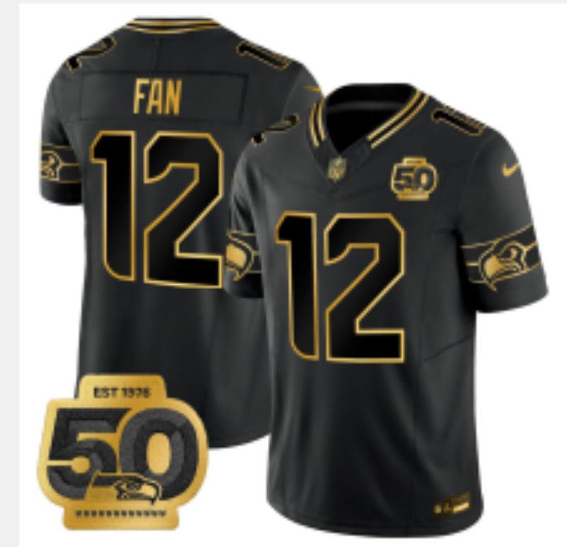 Men 2026 Seattle Seahawks #12 Fan Black gold 3th generations Nike Limited NFL Jersey style 001